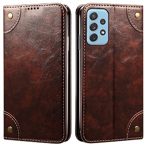 pu leather wallet folio case for samsung galaxy a72 flip cover book design pouch with stand amp card slot magnetic push closure - coffee