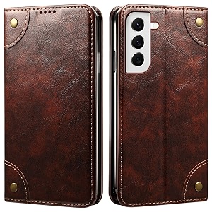 pu leather wallet folio case for samsung galaxy s22 flip cover book design pouch with stand amp card slot magnetic push closure - coffee