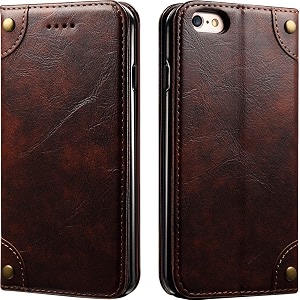 pu leather wallet folio case for apple iphone 6s plusiphone 6 plus 55 inch flip cover book design pouch with stand amp card slot magnetic push closure - coffee