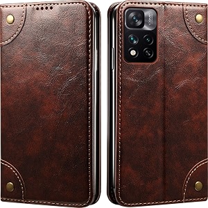pu leather wallet folio case for xiaomi 11i 5g  11i hypercharge flip cover book design pouch with stand amp card slot magnetic push closure - coffee