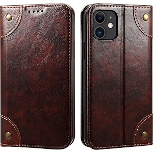 pu leather wallet folio case for apple iphone 11 61 flip cover book design pouch with stand amp card slot magnetic push closure - coffee