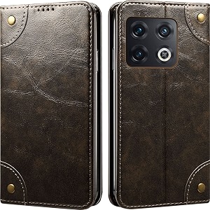 pu leather wallet folio case for oneplus 10 pro 5g  one plus 10 pro 5g flip cover book design pouch with stand amp card slot magnetic push closure - grey