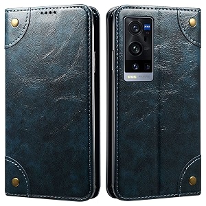 pu leather wallet folio case for vivo x60 pro pluspro flip cover book design pouch with stand amp card slot magnetic push closure - blue