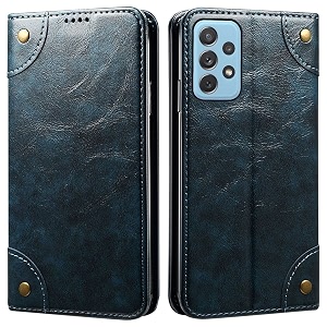 pu leather wallet folio case for samsung galaxy a72 flip cover book design pouch with stand amp card slot magnetic push closure - blue