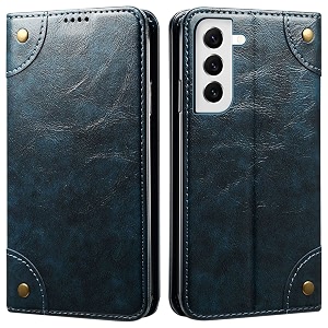pu leather wallet folio case for samsung galaxy s21 fe 5g flip cover book design pouch with stand amp card slot magnetic push closure - blue
