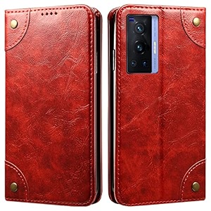 pu leather wallet folio case for vivo x70 pro flip cover book design pouch with stand amp card slot magnetic push closure - red
