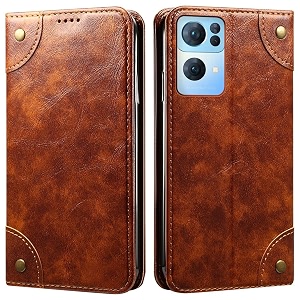 pu leather wallet folio case for oppo reno7 pro 5g  oppo reno 7 pro 5g flip cover book design pouch with stand amp card slot magnetic push closure - brown