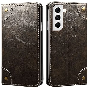pudini pu leather wallet folio case for samsung galaxy s21 fe 5g flip cover book design pouch with stand amp card slot magnetic push closure - grey