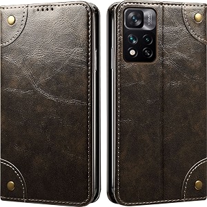 pu leather wallet folio case for xiaomi 11i 5g  11i hypercharge flip cover book design pouch with stand amp card slot magnetic push closure - grey
