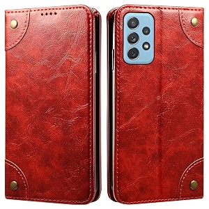 pu leather wallet folio case for samsung galaxy a72 flip cover book design pouch with stand amp card slot magnetic push closure - red