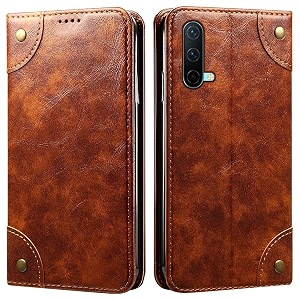 pu leather wallet folio case for oneplus nord ce 5g flip cover book design pouch with stand amp card slot magnetic push closure - brown