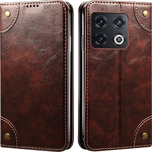 pu leather wallet folio case for oneplus 10 pro 5g  one plus 10 pro 5g flip cover book design pouch with stand amp card slot magnetic push closure - coffee