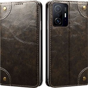 pu leather wallet folio case for xiaomi 11t pro 5g flip cover book design pouch with stand amp card slot magnetic push closure - grey