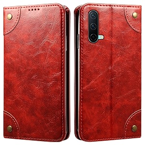 pu leather wallet folio case for oneplus nord ce 5g flip cover book design pouch with stand amp card slot magnetic push closure - red