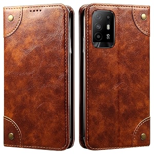 pu leather wallet folio case for oppo f19 pro pluspro flip cover book design pouch with stand amp card slot magnetic push closure - brown