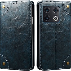 pu leather wallet folio case for oneplus 10 pro 5g  one plus 10 pro 5g flip cover book design pouch with stand amp card slot magnetic push closure - blue