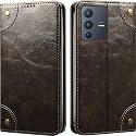 PU Leather Wallet Folio Case for Vivo V23 5G Flip Cover Book Design Pouch with Stand &amp; Card Slot Magnetic Push Closure - Grey