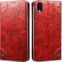 PU Leather Wallet Folio Case for Apple iPhone XR (6.1 Inch) Flip Cover Book Design Pouch with Stand &amp; Card Slot Magnetic Push Closure - Red