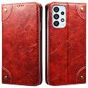 PU Leather Wallet Folio Case for Samsung Galaxy A53 5G Flip Cover Book Design Pouch with Stand &amp; Card Slot Magnetic Push Closure - RED