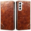 PU Leather Wallet Folio Case for Samsung Galaxy S22 Flip Cover Book Design Pouch with Stand &amp; Card Slot Magnetic Push Closure - Brown