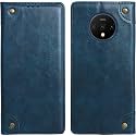 PU Leather Wallet Folio Case for OnePlus 7T / One Plus 7T / 1+7T Flip Cover Book Design Pouch with Stand &amp; Card Slot Magnetic Push Closure - Blue