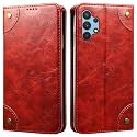 PU Leather Wallet Folio Case for Samsung Galaxy A32 Flip Cover Book Design Pouch with Stand &amp; Card Slot Magnetic Push Closure - Red
