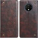 PU Leather Wallet Folio Case for OnePlus 7T / One Plus 7T / 1+7T Flip Cover Book Design Pouch with Stand &amp; Card Slot Magnetic Push Closure - Coffee