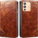 PU Leather Wallet Folio Case for Vivo V23 PRO 5G Flip Cover Book Design Pouch with Stand &amp; Card Slot Magnetic Push Closure - Brown