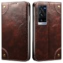 PU Leather Wallet Folio Case for vivo X60 Pro Plus/Pro+ Flip Cover Book Design Pouch with Stand &amp; Card Slot Magnetic Push Closure - Coffee