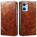 PU Leather Wallet Folio Case for Oppo Reno7 5G | Oppo Reno 7 5G Flip Cover Book Design Pouch with Stand &amp; Card Slot Magnetic Push Closure - Brown