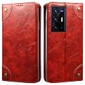 PU Leather Wallet Folio Case for Vivo X70 Pro+ / Vivo X70 Pro Plus Flip Cover Book Design Pouch with Stand &amp; Card Slot Magnetic Push Closure - Red