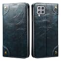 PU Leather Wallet Folio Case for Samsung Galaxy M42 5G Flip Cover Book Design Pouch with Stand &amp; Card Slot Magnetic Push Closure - Blue