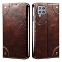 PU Leather Wallet Folio Case for Samsung Galaxy M42 5G Flip Cover Book Design Pouch with Stand &amp; Card Slot Magnetic Push Closure - Coffee
