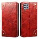 PU Leather Wallet Folio Case for Samsung Galaxy M42 5G Flip Cover Book Design Pouch with Stand &amp; Card Slot Magnetic Push Closure - Red