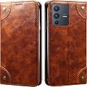 PU Leather Wallet Folio Case for Vivo V23 5G Flip Cover Book Design Pouch with Stand &amp; Card Slot Magnetic Push Closure - Brown