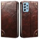 PU Leather Wallet Folio Case for Samsung Galaxy A72 Flip Cover Book Design Pouch with Stand &amp; Card Slot Magnetic Push Closure - Coffee