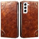 PUDINI® PU Leather Wallet Folio Case for Samsung Galaxy S22 Flip Cover Book Design Pouch with Stand &amp; Card Slot Magnetic Push Closure - Brown