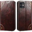 PU Leather Wallet Folio Case for Apple iPhone 11 (6.1) Flip Cover Book Design Pouch with Stand &amp; Card Slot Magnetic Push Closure - Coffee