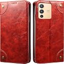 PU Leather Wallet Folio Case for Vivo V23 PRO 5G Flip Cover Book Design Pouch with Stand &amp; Card Slot Magnetic Push Closure - RED