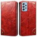 PU Leather Wallet Folio Case for Samsung Galaxy A72 Flip Cover Book Design Pouch with Stand &amp; Card Slot Magnetic Push Closure - Red