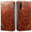 PU Leather Wallet Folio Case for OnePlus Nord CE 5G Flip Cover Book Design Pouch with Stand & Card Slot Magnetic Push Closure - Brown