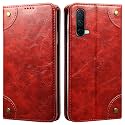 PU Leather Wallet Folio Case for OnePlus Nord CE 5G Flip Cover Book Design Pouch with Stand &amp; Card Slot Magnetic Push Closure - Red