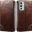 PU Leather Wallet Folio Case for OnePlus 9RT Flip Cover Book Design Pouch with Stand &amp; Card Slot Magnetic Push Closure - Coffee