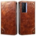 PU Leather Wallet Folio Case for Vivo X70 PRO Flip Cover Book Design Pouch with Stand &amp; Card Slot Magnetic Push Closure - Brown