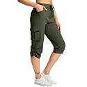 Pudolla Women's Cargo Capri Pants Hiking Travel Casual Capris with 5 Pocket