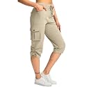 Pudolla Women's Cargo Capri Pants Hiking Travel Casual Capris with 5 Pocket