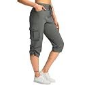 Pudolla Women's Cargo Capri Pants Hiking Travel Casual Capris with 5 Pocket