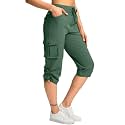 Pudolla Women's Cargo Capri Pants Hiking Travel Casual Capris with 5 Pocket