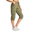 Pudolla Women's Cargo Capri Pants Hiking Travel Casual Capris with 5 Pocket
