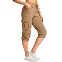 Pudolla Women's Cargo Capri Pants Hiking Travel Casual Capris with 5 Pocket